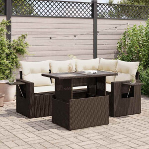 vidaXL 5-delige Loungeset met kussens poly rattan bruin