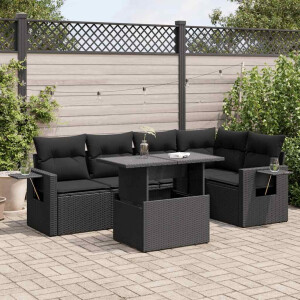 vidaXL 6-delige Loungeset met kussens poly rattan zwart