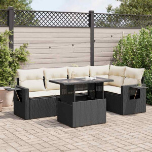 vidaXL 6-delige Loungeset met kussens poly rattan zwart