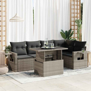 vidaXL 6-delige Loungeset met kussens poly rattan grijs