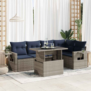 vidaXL 6-delige Loungeset met kussens poly rattan acacia grijs