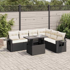 vidaXL 7-delige Loungeset met kussens poly rattan zwart
