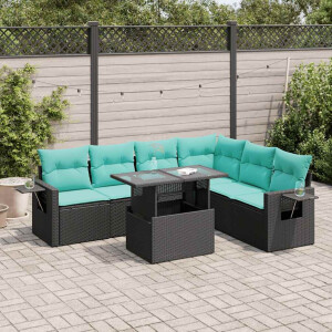 vidaXL 7-delige Loungeset met kussens poly rattan acacia zwart