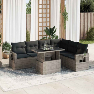 vidaXL 7-delige Loungeset met kussens poly rattan grijs