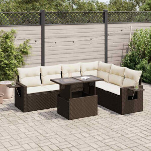 vidaXL 7-delige Loungeset met kussens poly rattan bruin