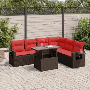 vidaXL 7-delige Loungeset met kussens poly rattan acacia bruin