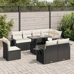 vidaXL 9-delige Loungeset met kussens poly rattan zwart