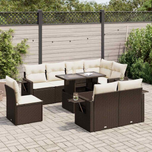 vidaXL 9-delige Loungeset met kussens poly rattan bruin