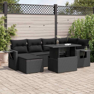 vidaXL 7-delige Loungeset met kussens poly rattan zwart