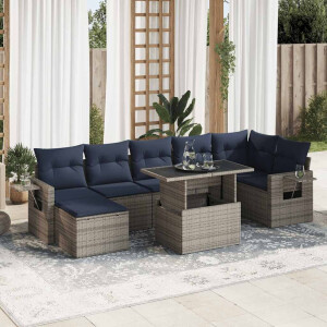 vidaXL 8-delige Loungeset met kussens poly rattan acacia grijs