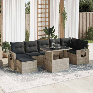vidaXL 8-delige Loungeset met kussens poly rattan lichtgrijs