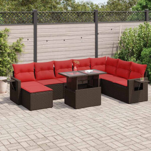 vidaXL 9-delige Loungeset met kussens poly rattan acacia bruin