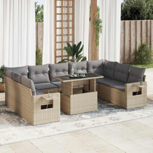 vidaXL 10-delige Loungeset met kussens poly rattan beige