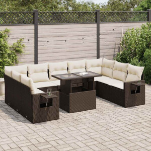 vidaXL 10-delige Loungeset met kussens poly rattan bruin
