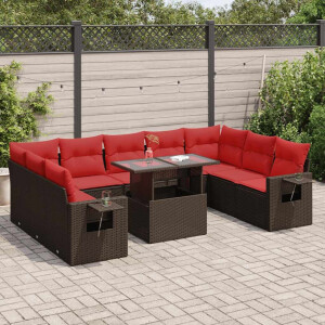 vidaXL 10-delige Loungeset met kussens poly rattan acacia bruin