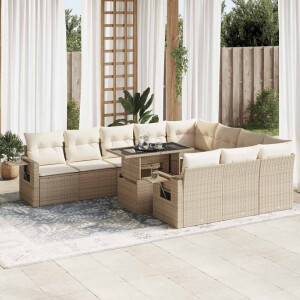vidaXL 11-delige Tuinset met kussens poly rattan beige