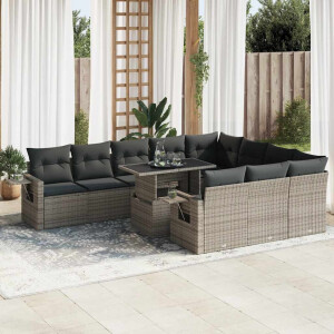 vidaXL 11-delige Loungeset met kussens poly rattan grijs