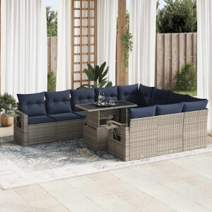 vidaXL 11-delige Loungeset met kussens poly rattan acacia grijs