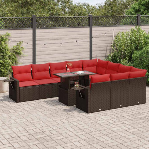 vidaXL 11-delige Loungeset met kussens poly rattan acacia bruin