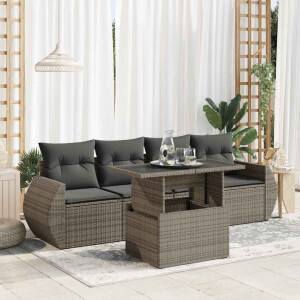 vidaXL 5-delige Loungeset met kussens poly rattan grijs