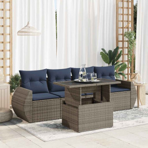 vidaXL 5-delige Loungeset met kussens poly rattan acacia grijs