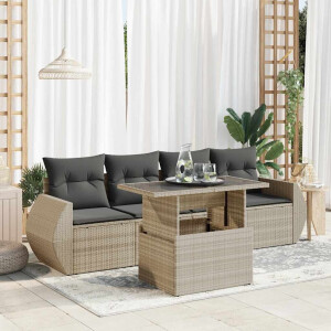 vidaXL 5-delige Loungeset met kussens poly rattan lichtgrijs