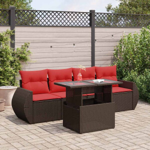 vidaXL 5-delige Loungeset met kussens poly rattan acacia bruin