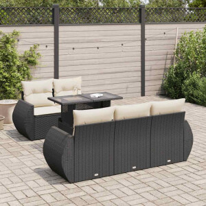 vidaXL 6-delige Loungeset met kussens poly rattan zwart