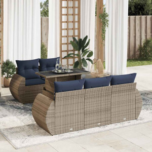 vidaXL 6-delige Loungeset met kussens poly rattan acacia grijs