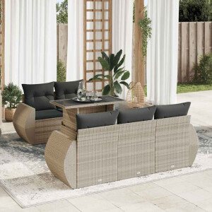 vidaXL 6-delige Loungeset met kussens poly rattan lichtgrijs