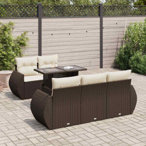 vidaXL 6-delige Loungeset met kussens poly rattan bruin