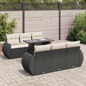 vidaXL 7-delige Loungeset met kussens poly rattan zwart