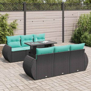 vidaXL 7-delige Loungeset met kussens poly rattan acacia zwart