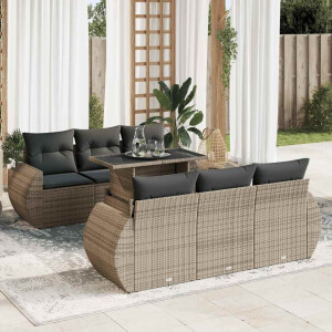 vidaXL 7-delige Loungeset met kussens poly rattan grijs