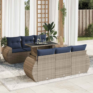 vidaXL 7-delige Loungeset met kussens poly rattan acacia grijs
