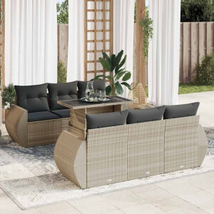 vidaXL 7-delige Loungeset met kussens poly rattan lichtgrijs