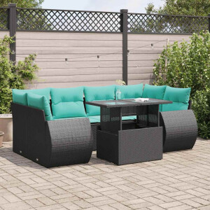 vidaXL 7-delige Loungeset met kussens poly rattan acacia zwart