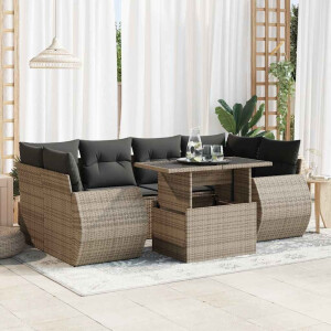vidaXL 7-delige Loungeset met kussens poly rattan grijs