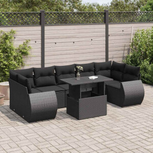 vidaXL 8-delige Loungeset met kussens poly rattan zwart