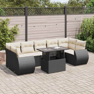 vidaXL 8-delige Loungeset met kussens poly rattan zwart