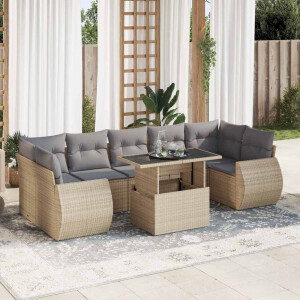 vidaXL 8-delige Loungeset met kussens poly rattan beige