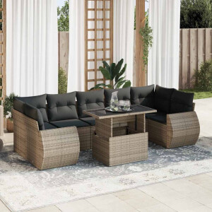 vidaXL 8-delige Loungeset met kussens poly rattan grijs