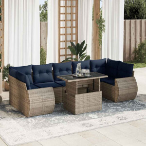 vidaXL 8-delige tuinbankset met kussens, grijs polyrotan acacia