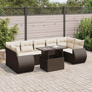 vidaXL 8-delige Loungeset met kussens poly rattan bruin
