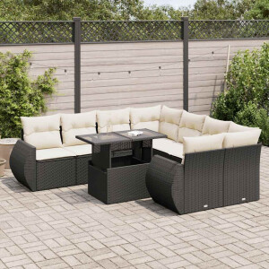 vidaXL 9-delige Loungeset met kussens poly rattan zwart