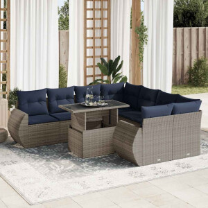 vidaXL 9-delige Loungeset met kussens poly rattan acacia grijs