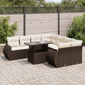 vidaXL 9-delige Loungeset met kussens poly rattan bruin