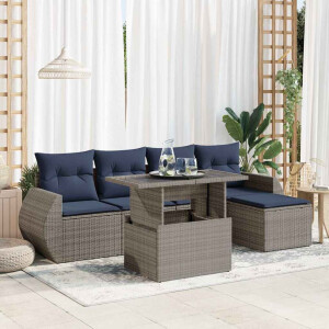 vidaXL 6-delige Loungeset met kussens poly rattan acacia grijs