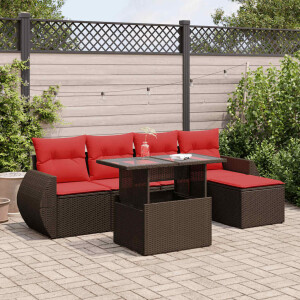 vidaXL 6-delige Loungeset met kussens poly rattan acacia bruin