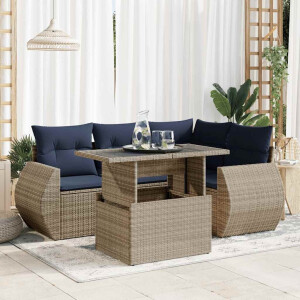 vidaXL 5-delige Loungeset met kussens poly rattan acacia grijs